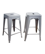 Loft Silver 24 Inch Metal Bar Stool - 2 Piece