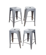 Loft Silver 24 Inch Metal Bar Stool - 4 Piece