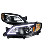 BLACK HOUSING PROJECTOR HEADLIGHTS WITH LED DAY TIME RUNNING LIGHT STRIP