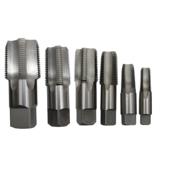 6 Piece High Speed Steel NPT Pipe Tap Set 1/4", 3/8", 1/2", 3/4", 1" and 1-1/4" in Wooden Case, DWTHS1/4-1-1/4SET