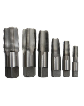 6 Piece High Speed Steel NPT Pipe Tap Set, 1/8", 1/4", 3/8", 1/2", 3/4" and 1" in Wooden Case, DWTHS1/8-1SET