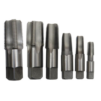 6 Piece High Speed Steel NPT Pipe Tap Set, 1/8", 1/4", 3/8", 1/2", 3/4" and 1" in Wooden Case, DWTHS1/8-1SET