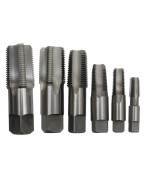 6 Piece Carbon Steel NPT Pipe Tap Set 1/4", 3/8", 1/2", 3/4", 1" and 1-1/4" in Wooden Case, DWTPT1/4-1-1/4SET