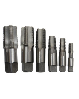 6 Piece Carbon Steel NPT Pipe Tap Set 1/4", 3/8", 1/2", 3/4", 1" and 1-1/4" in Wooden Case, DWTPT1/4-1-1/4SET