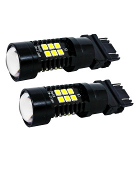 (W) Pack of 2 White 3157 LED Light Bulb 3-Sided Dual Intensity 21SMD Projector Lens Running Tail Brake Light 12V