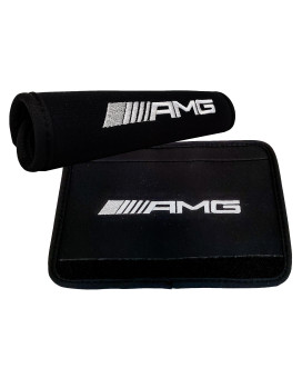 (W) AMG Logo Black Neoprene Automotive Seat Belt Covers Safety Shoulder Pad Travel Bag Straps