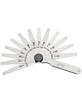 173Mat Millimeter Reading Thickness Gage, Tapered Leaves, .03-.50Mm Thickness, Includes 13 Leaves Ranging From .03 To .50Mm Thickness