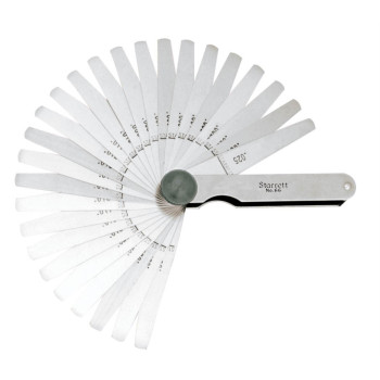 66T Inch Reading Thickness Gauge, Tapered Leaves, .0015-.025" Thickness, Includes 26 Leaves Ranging From .0015 To .025" Thickness