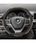 Deluxe Full Grain Authentic Leather Steering Wheel Cover- Beigeblack