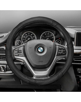 Deluxe Full Grain Authentic Leather Steering Wheel Cover- Black