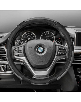 Deluxe Full Grain Authentic Leather Steering Wheel Cover- Grayblack