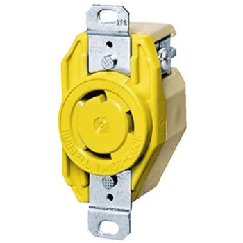 Hubbell Locking Devices, Twist-Lock, Marine Grade, Flush Receptacle, 30A 125V, 2-Pole 3-Wire Grounding, L5-30R, Screw Terminal, Yellow