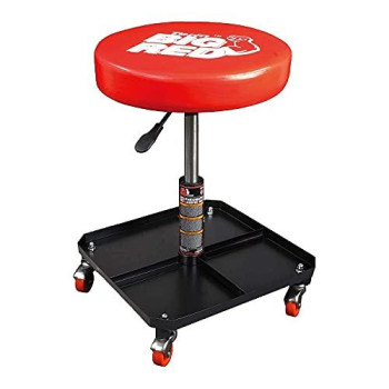 BIG RED TR6350 Torin Rolling Pneumatic Creeper Garage/Shop Seat: Padded Adjustable Mechanic Stool with Tool Tray Storage, Red Large