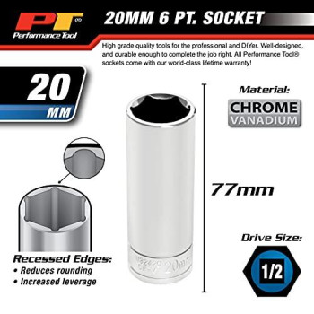 Performance Tool W32420 1/2 Drive 6-Point Socket, 20mm