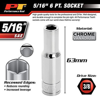 Performance Tool W38310 6-Point Socket, 3/8" Drive, 5/16"