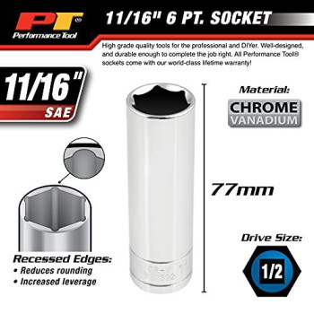 Performance Tool W32322 1/2" Dr 11/16" 6pt DW Socket