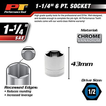 Performance Tool W32040 1/2 Drive 6-Point Socket, 1-1/4