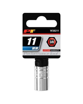 Performance Tool W38211 6-Point Socket, 3/8" Drive, 11mm