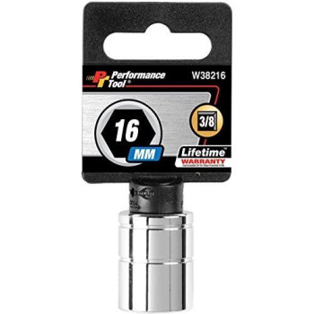 Performance Tool W38216 6-Point Socket, 3/8" Drive, 16mm