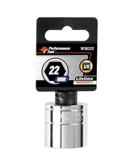 Performance Tool W38222 6-Point Socket, 3/8" Drive, 22mm