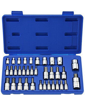 Neiko 10070A Torx Bit Socket and E-Torx Star Socket Set | 35-Piece Set, S2 and Cr-V Steel, 1/4