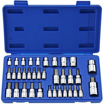 Neiko 10070A Torx Bit Socket and E-Torx Star Socket Set | 35-Piece Set, S2 and Cr-V Steel, 1/4