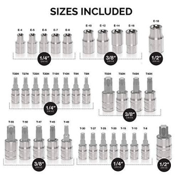 Neiko 10070A Torx Bit Socket and E-Torx Star Socket Set | 35-Piece Set, S2 and Cr-V Steel, 1/4