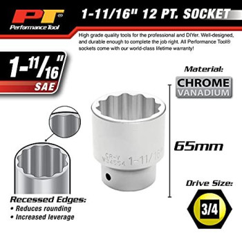 Performance Tool W34558 3/4" Drive 12-Point SAE Standard Socket, 1-13/16"