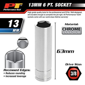 Performance Tool W38413 3/8" Drive 6-Point Socket, 13mm