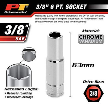 Performance Tool W38312 6-Point Socket, 3/8" Drive, 3/8"