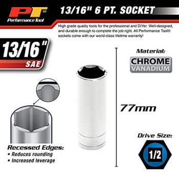 Performance Tool W32326 1/2 Drive 6-Point Socket, 13/16