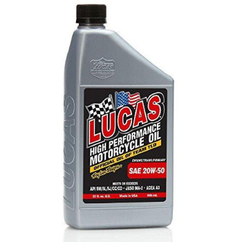 Lucas Oil 10700 SAE 20W-50 Motorcycle Oil - Gray, 1 Quart (32 Ounces)