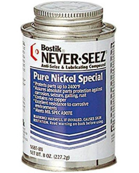 Never-Seez NSBT-8N Silver Pure Nickel Special Anti-Seize Compound, -297 Degree F Lower Temperature Rating to 2400 Degree F Upper Temperature Rating, 8 fl. oz. Brush Top Can