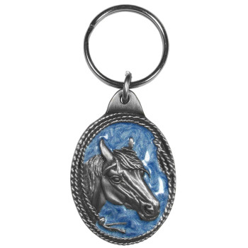 Siskiyou KR113E Automotive Metal Key Chain Horse Profile with Rope Border Enameled Details Pewter