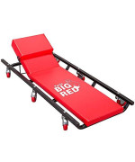 BIG RED TR6452 Torin Rolling Garage/Shop Creeper: 40" Padded Mechanic Cart with Adjustable Headrest and 6 Casters, Red