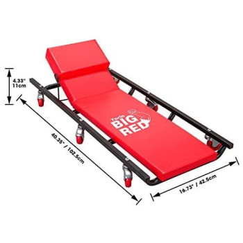 BIG RED TR6452 Torin Rolling Garage/Shop Creeper: 40" Padded Mechanic Cart with Adjustable Headrest and 6 Casters, Red