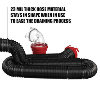 Valterra 15-Foot Dominator RV Sewer Hose Kit, Universal Sewer Hose for RV Camper, Includes 15-Foot Hose with Rotating Fittings, 90 Degree ClearView Sewer Adapter, and 2 Drip Caps