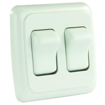 JR Products 305.1203 12015 White Double SPST On-Off Switch with Bezel