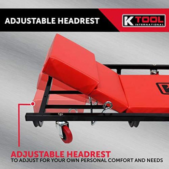 K Tool International 40" Metal Frame Creeper with Adjustable Headrest; Fully Padded, 6 2" Oil Resistant Castors, HEAVY DUTY Steel Frame; KTI74961