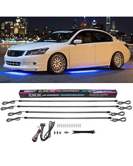 LEDGlow 4pc Blue Slimline LED Underbody Underglow Accent Neon Lighting Kit for Cars - Solid Color Illumination - Water Resistant, Low Profile Tubes - Included Power Switch Turns Lights On & Off