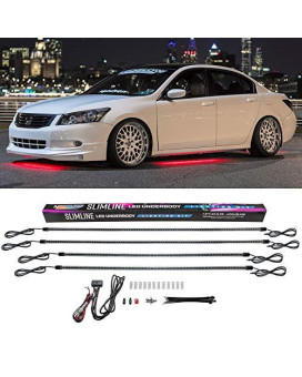 LEDGlow 4pc Red Slimline LED Underbody Underglow Accent Neon Lighting Kit for Cars - Solid Color Illumination - Water Resistant, Low Profile Tubes - Included Power Switch Turns Lights On & Off