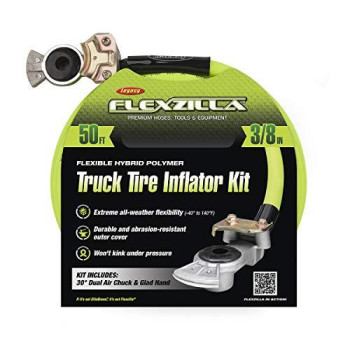 Flexzilla Truck Tire Inflator Kit with 38 in x 50 ft Hose, Heavy Duty, Lightweight, Hybrid, Zillagreen - HgH2-FZ