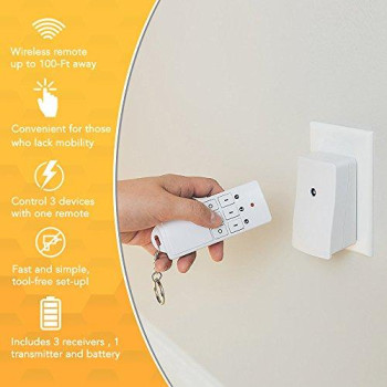 Woods 13569 13569WD Indoor Wireless Remote Kit up to 66 ft. Range, Ideal for Holiday Decorations, Works Through Walls Windows and Doors, Controls up to 3 Devices, 3-Outlet Pack, White/Orange