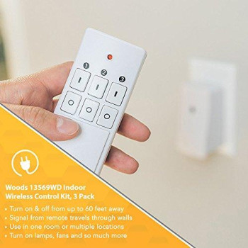 Woods 13569 13569WD Indoor Wireless Remote Kit up to 66 ft. Range, Ideal for Holiday Decorations, Works Through Walls Windows and Doors, Controls up to 3 Devices, 3-Outlet Pack, White/Orange