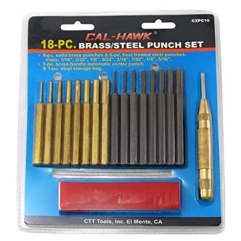 18-piece Brass and Carbon Steel Pin Punch Set W/ctr Punch