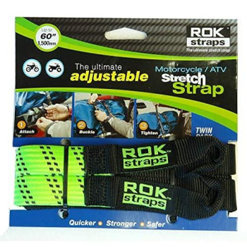 ROK Strap Adjustable Motorcycle Stretch 18"-60" 2-Pk - Lime Green