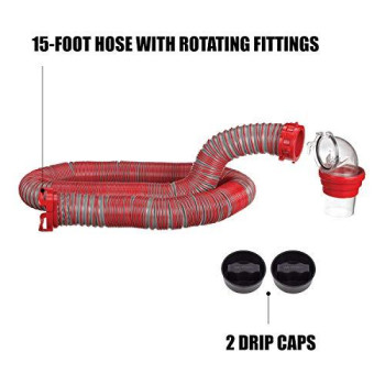 Viper 15-Foot RV Sewer Hose Kit, Universal Sewer Hose for RV Camper, Includes 15-Foot Hose with Rotating Fittings, 90 Degree ClearView Sewer Adapter and 2 Drip Caps