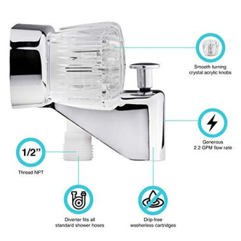 Dura Faucet DF-SA110A-CP RV Tub and Shower Faucet Valve Diverter with Crystal Acrylic Knobs (Chrome)