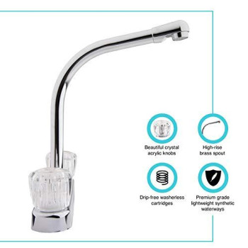 Dura Faucet DF-PK210A-CP High Rise RV Kitchen Sink Faucet with Crystal Acrylic Knobs (Chrome)