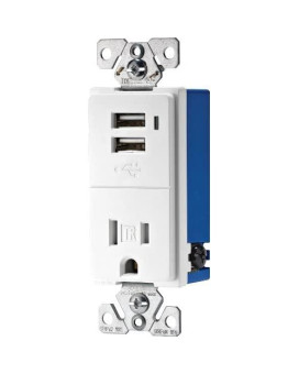 EATON TR7740W-K Combination Electrical Receptacle, 125 V, 15 A, 1.9 x 3.8 x 5.9, White